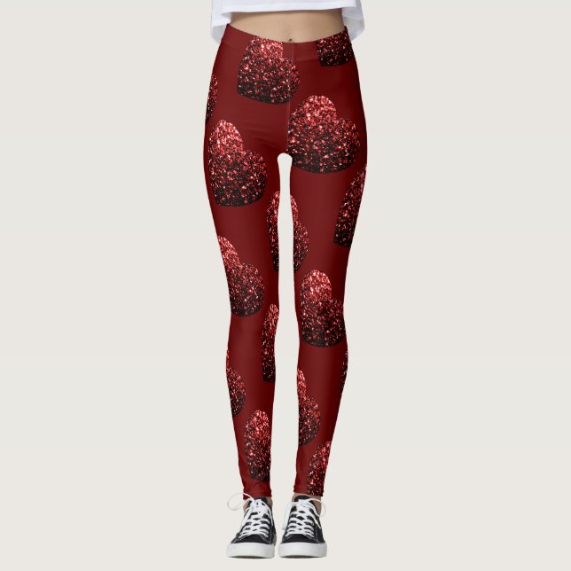 Hjärnglitter gnistrar mönster mörkrött Alla hjärta Leggings (Framsida)