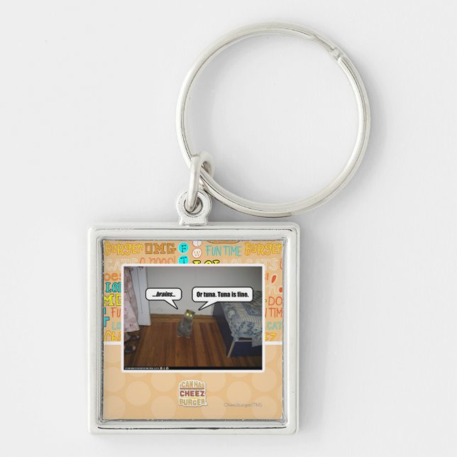 hjärnor fyrkantig silverfärgad nyckelring (Framsidan)