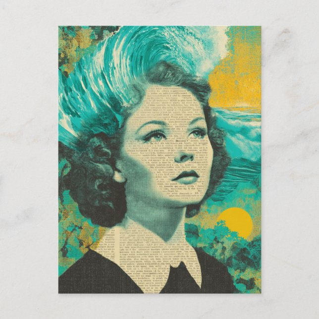 Hjärnvågor blandad media collage vykort (Framsida)