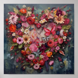 Hjärt av blommor och fjärilar poster