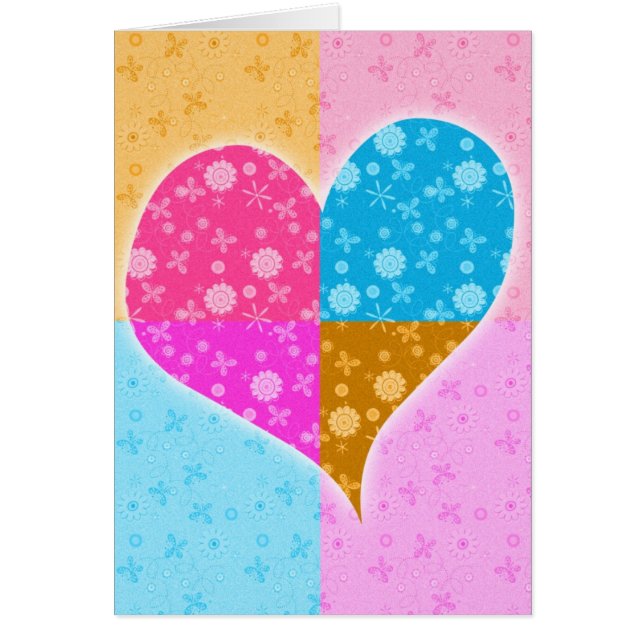 Hjärt, blommor och fjärilar hälsningskort (Framsidan)