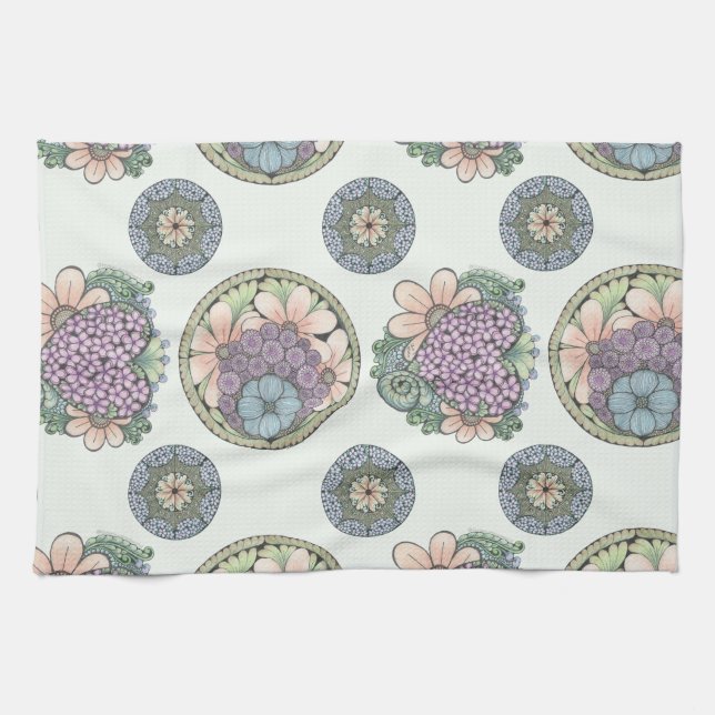Hjärt- och blomdodlkonst kökshandduk (Horisontell)