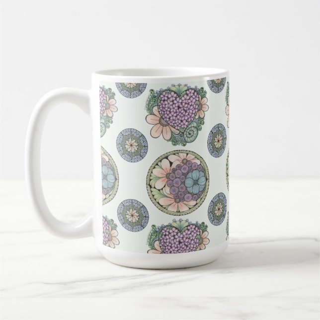 Hjärt- och blommor doodle art mugg. kaffemugg (Vänster)