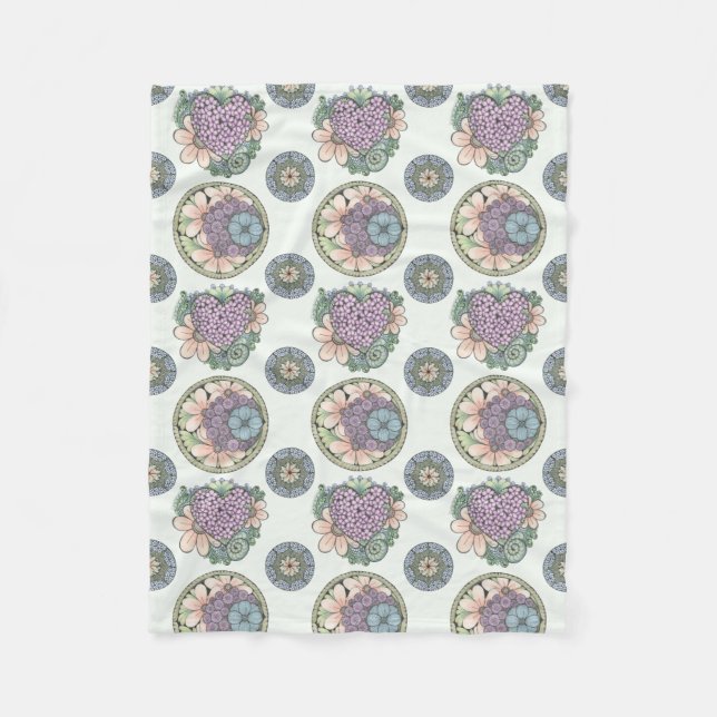 Hjärt- och blommor, dvärgfilt. fleecefilt (Framsidan)