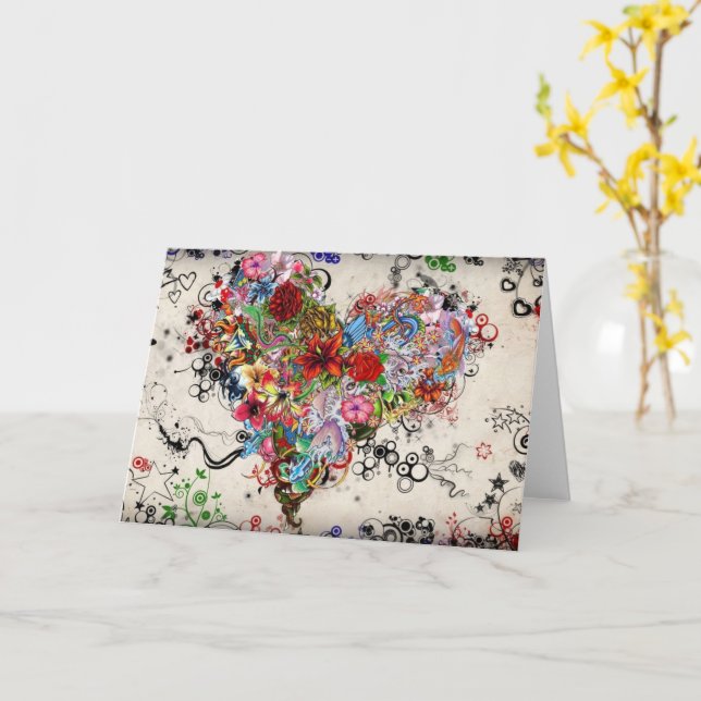 Hjärt och blommor kort (Gul blomma)