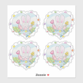 Hjärt - och blomsterbunny Sticker Klistermärken