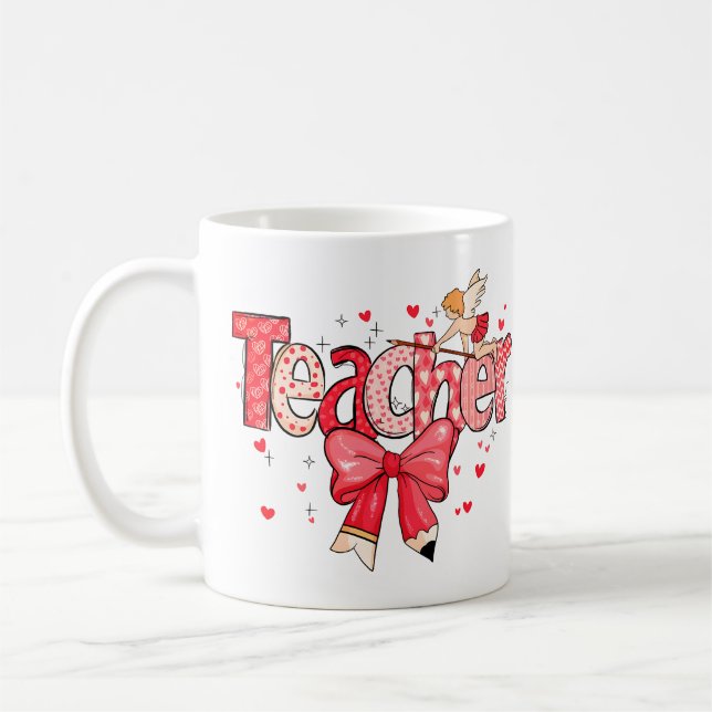 Hjärt- och coquette Bow Design Teacher-utvärdering Kaffemugg (Vänster)