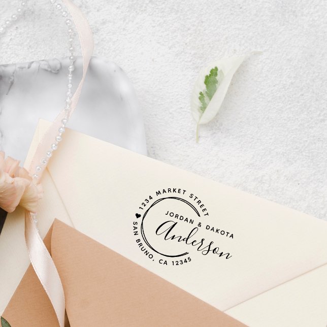 Hjärt- och handritad Linjer Nyliga Weds-Returadres Självfärgande Stämpel (Skapare uppladdad)