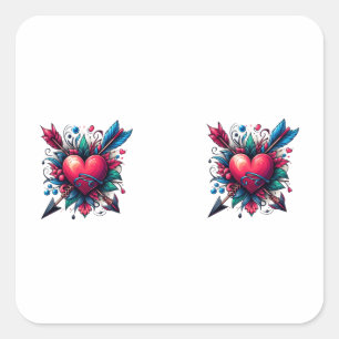 Hjärt- och piltangenterna Tatto Stil Design Art Fyrkantigt Klistermärke