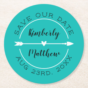 Hjärt- och pilturkos Spara datum Underlägg Papper Rund