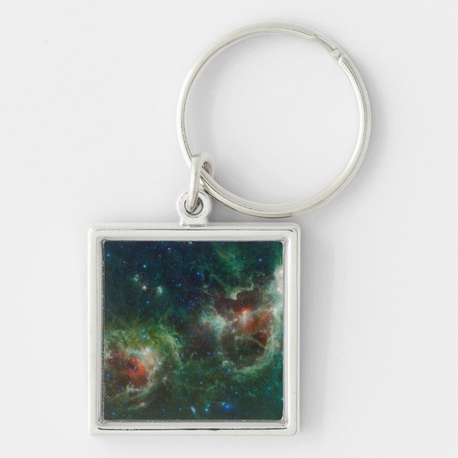 Hjärt - och Soul-nebulae, infraröd mosaik Fyrkantig Silverfärgad Nyckelring (Framsidan)