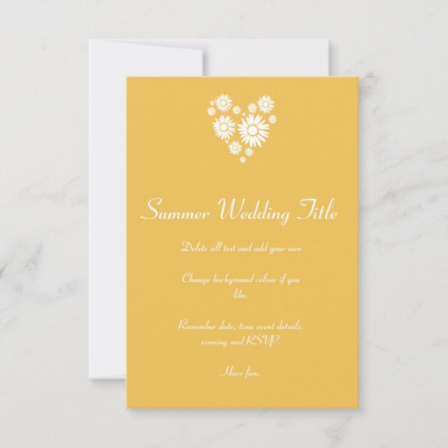 Hjärt- och vit solblomma i Bröllop Sol Inbjudningar (Framsida)