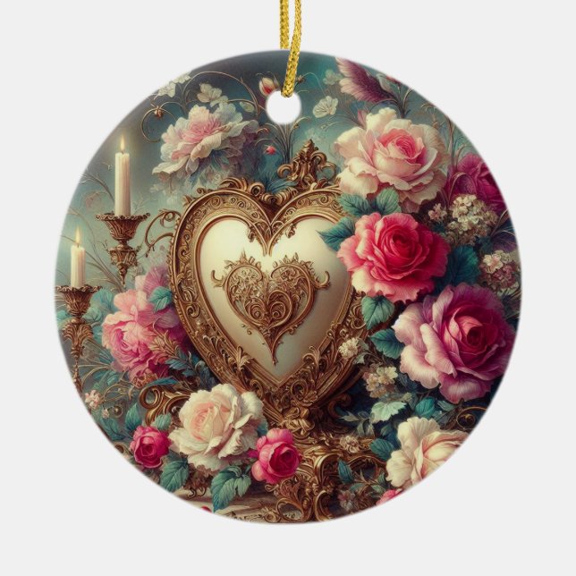 Hjärt, Ro och ljus för en sköld Julgransprydnad Keramik (Framsidan)