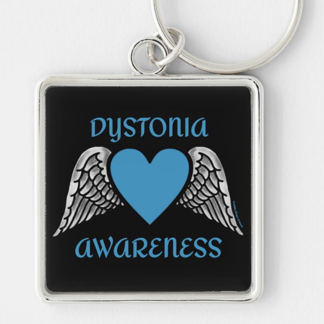 Hjärt/Vingar... Dystonia Keychain Fyrkantig Silverfärgad Nyckelring (Framsidan)