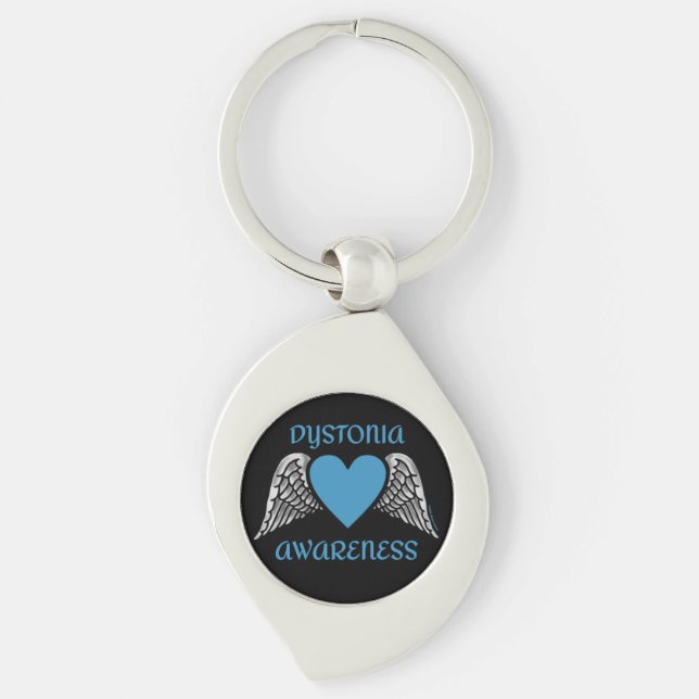 Hjärt/Vingar... Dystonia Keychain Swirl Silverfärgad Nyckelring (Framsidan)