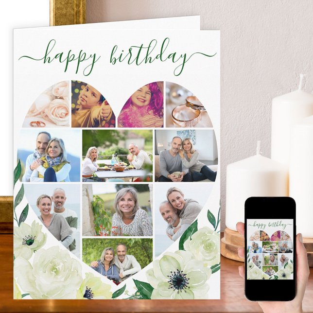Hjärta 11 Fotokollage Vit ros Grattis på födelseda Kort (Skapare uppladdad)