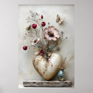 Hjärta Alla hjärtans dag tryck, Blommor Romantisk Poster
