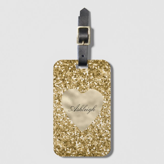 Hjärta av guld glitter Personlig              Bagagebricka (Framsida vertikal)