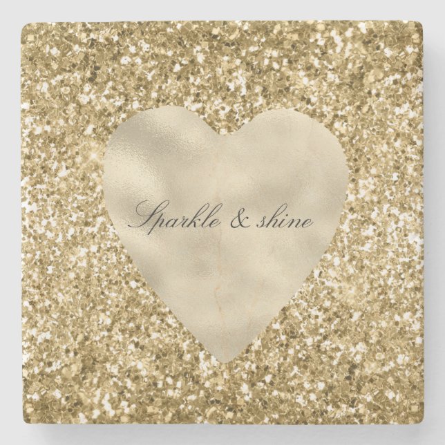 Hjärta av guld Glitter Personlig             Stenunderlägg (Framsidan)