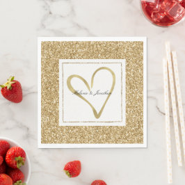 Hjärta av guld Glitzy Glitter Personlig Bröllop Pappersservett