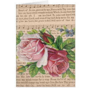 Hjärta av Jesus musik med rosa ros & fjärilar Hälsningskort