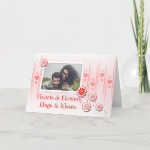 Hjärta/Blommor Kramar/Pussar Foto årsdags-kort Helgkort