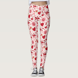 Hjärta, Bow och Kärleksbrev Alla Hjärtans Dag Leggings