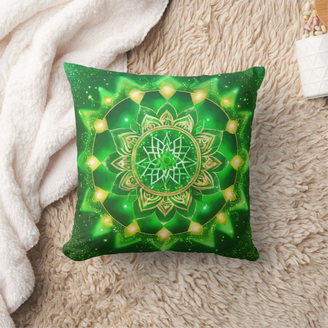 Hjärta Chakra Grön Mandala Kudd Kudde (Filt)