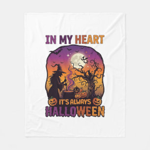 Hjärta Det är alltid Halloween Häxa Kittel Träd Ko Fleecefilt