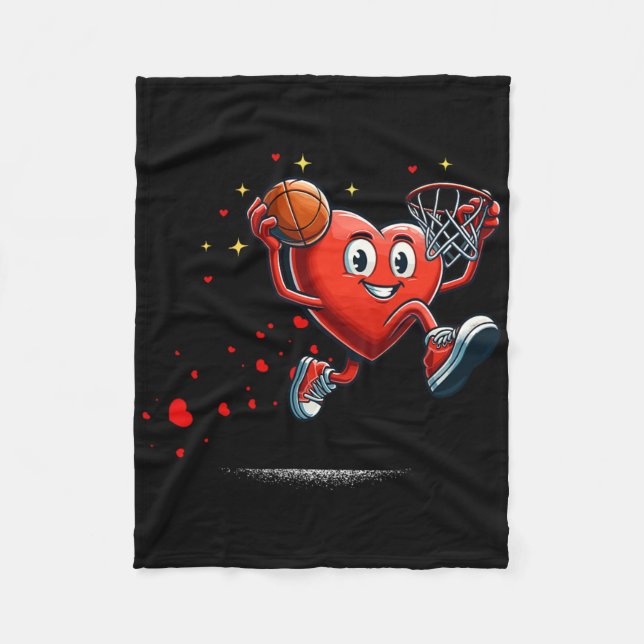 Hjärta Dunking Alla Hjärtans Dag Basketboll Barn  Fleecefilt (Framsidan)