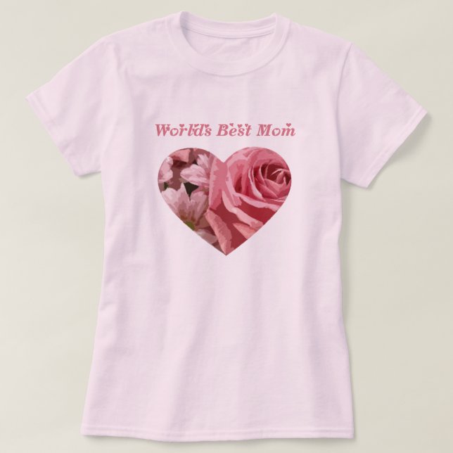 Hjärta för bäst mamma för världar rosa tee shirt (Design framsida)