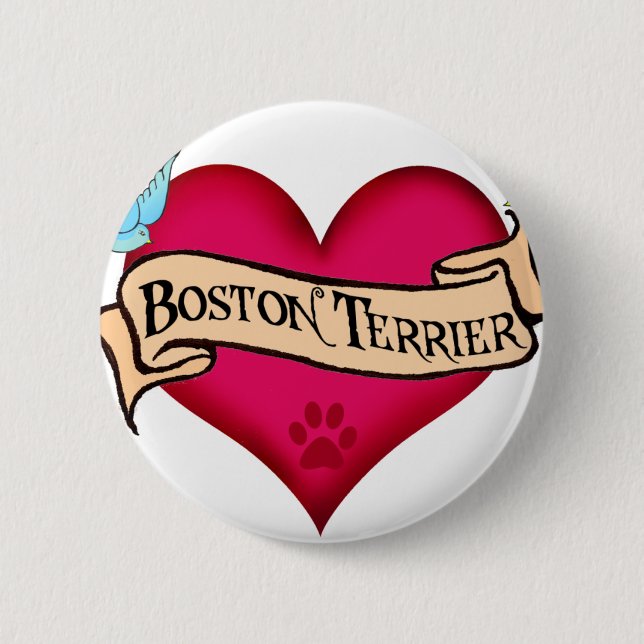Hjärta för Boston Terriertatuering Knapp (Framsida)