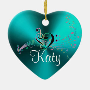 Hjärta för helgdag för personligturkosmusik noter julgransprydnad keramik