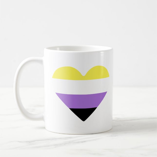 Hjärta för icke-binärt Pride Flagga Kaffemugg (Vänster)