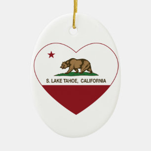 hjärta för Kalifornien flagga S. Lake Tahoe Julgransprydnad Keramik