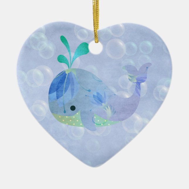 Hjärta för meddelande för födelse för valfiskpojke julgransprydnad keramik (Framsidan)