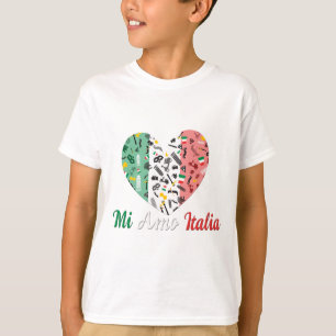 Hjärta för Mi Amo Italia med italiensk flagga T Shirt