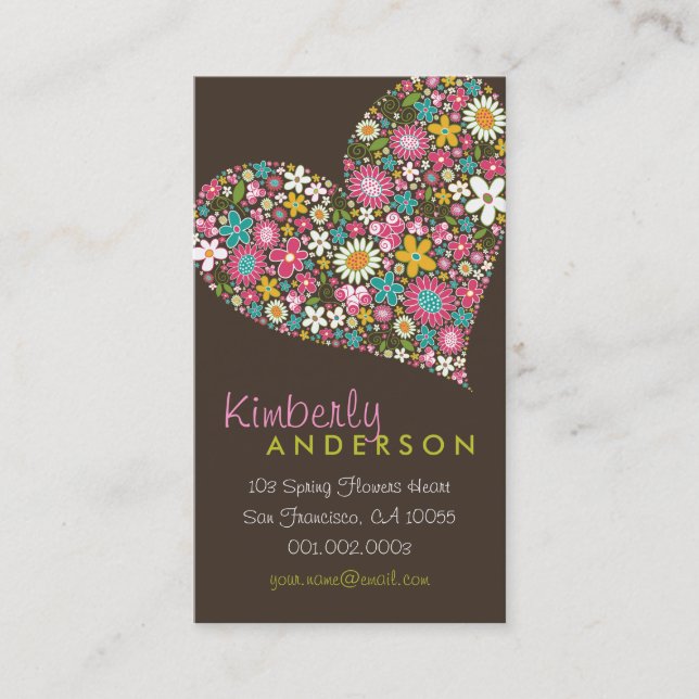 Hjärta för vår blommorvalentinkärlek profilerar visitkort (Framsida)