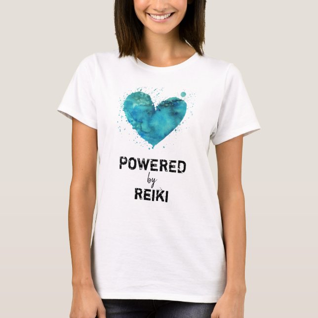 Hjärta för vattenfärg för turkos för *~*Reiki T Shirt (Framsida)