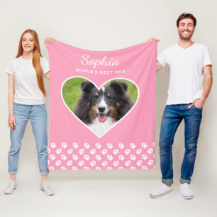 Hjärta Form Anpassad Husdjur Foto På Rosa & Text Fleecefilt