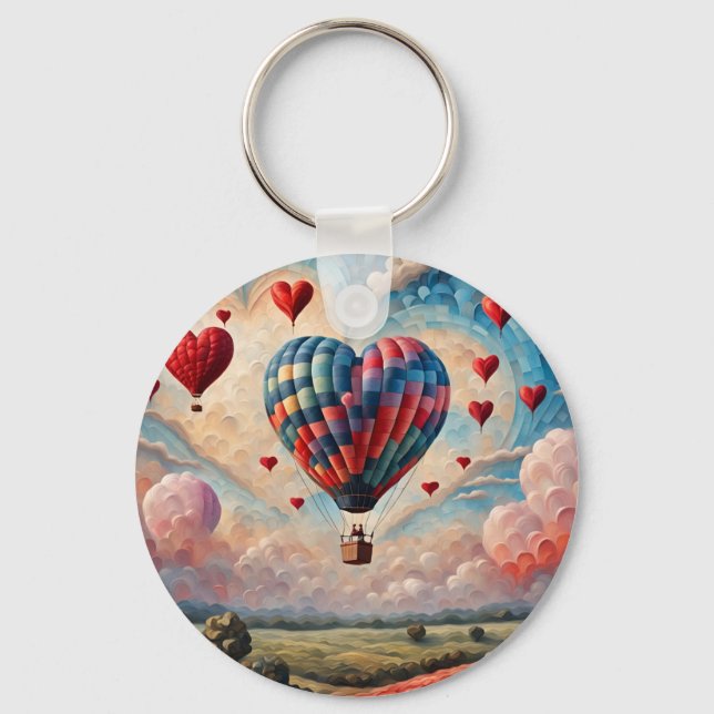 Hjärta Form Varm Luft Ballong  Nyckelring (Framsida)