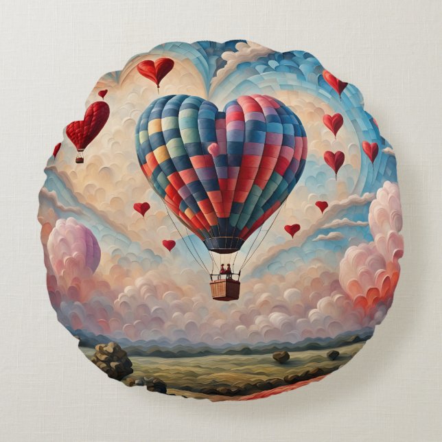 Hjärta Form Varm Luft Ballong  Rund Kudde (Framsidan)