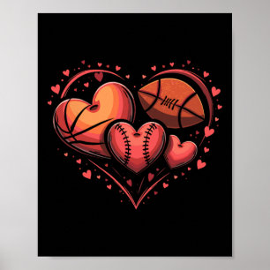 Hjärta Fotboll Basketboll Baseboll Alla hjärtans d Poster