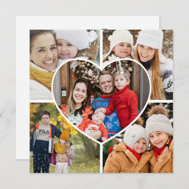 Hjärta Foto Collage Handskriven Glädje och Lysande Julkort (Fram/baksida)