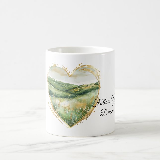 Hjärta Guld Gröna Gräs Kullar Kaffemugg (Center)