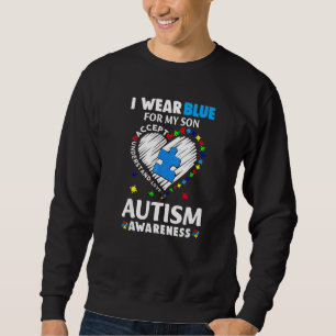 Hjärta I Bära Blue för Min son Autism Awareness Mo Lång Ärmad Tröja