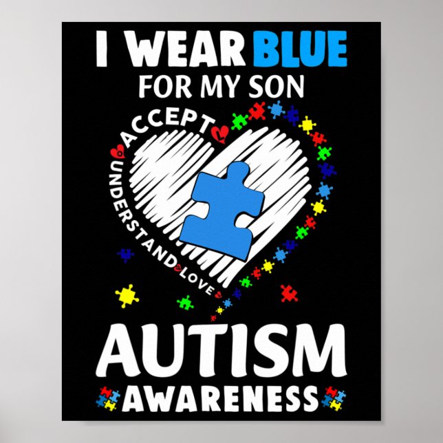 Hjärta I Bära Blue för Min son Autism Awareness Mo Poster (Framsidan)