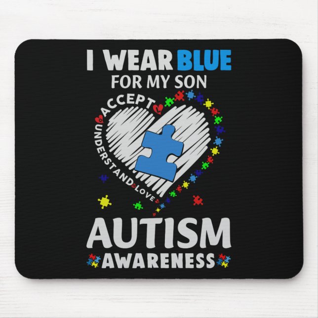 Hjärta I Bära Blue för Min son Autism Awareness Musmatta (Framsidan)