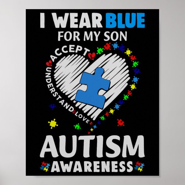 Hjärta I Bära Blue för Min son Autism Awareness Poster (Framsidan)