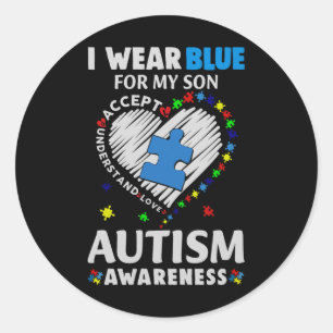 Hjärta I Bära Blue för Min son Autism Awareness Runt Klistermärke
